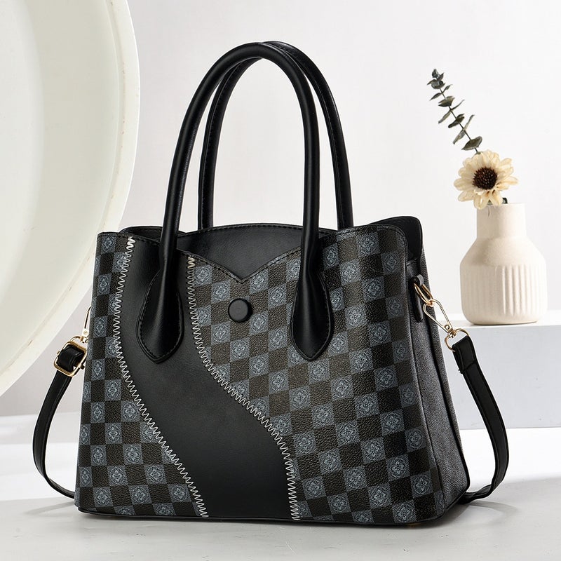 New Stitching Checkerboard Handbag Trendy Fashion All-Match Crossbody Bag Retro Niche Large Capacity Shoulder Bag - Image 2