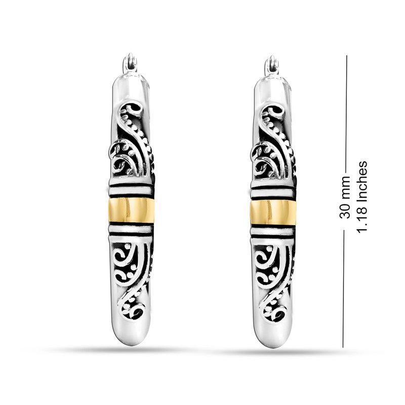 Lecalla 925 Sterling Silver Bali-Style Hoop Earrings Jewelry Valentines Day Gifts Lightweight Two-Tone O Shape Antique Bali Hoop Earrings For Women - 30Mm - Image 4