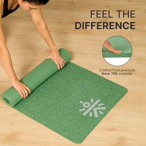 CULT TPE Yoga Mat 6mm with Carry Bag & Strap – Eco-Friendly, Non-Slip, Lightweight & Durable Exercise Mat for Yoga, Pilates, Meditation & Home Workouts – Olive - Image 5