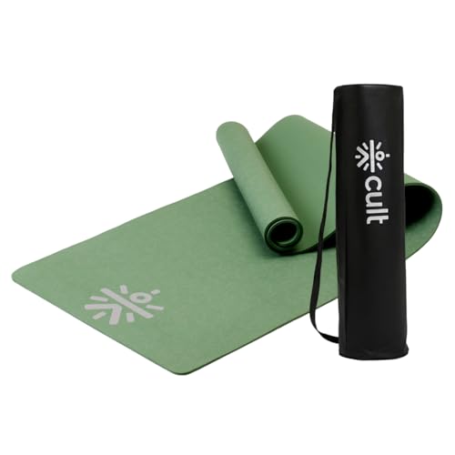 CULT TPE Yoga Mat 6mm with Carry Bag & Strap – Eco-Friendly, Non-Slip, Lightweight & Durable Exercise Mat for Yoga, Pilates, Meditation & Home Workouts – Olive - Image 1