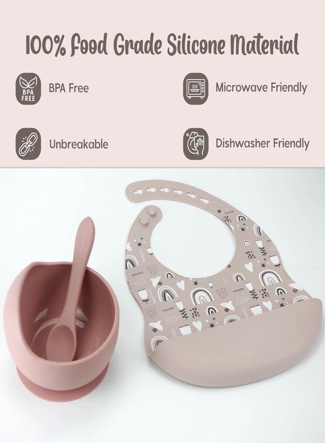 StarKiddo® Smart Silicone Suction Bowl & Spoon with Adjustable Printed Bib and Weaning Spoon | BPA Free Non-Toxic | Baby-Led Weaning Supplies for Toddler Self-Feeding (Pink) - Image 4