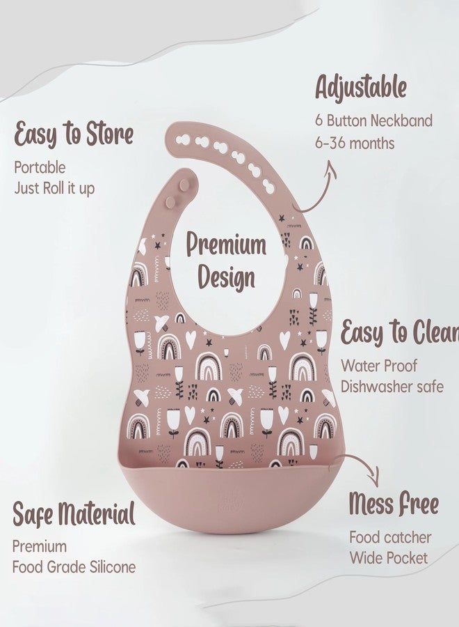StarKiddo® Smart Silicone Suction Bowl & Spoon with Adjustable Printed Bib and Weaning Spoon | BPA Free Non-Toxic | Baby-Led Weaning Supplies for Toddler Self-Feeding (Pink) - Image 3