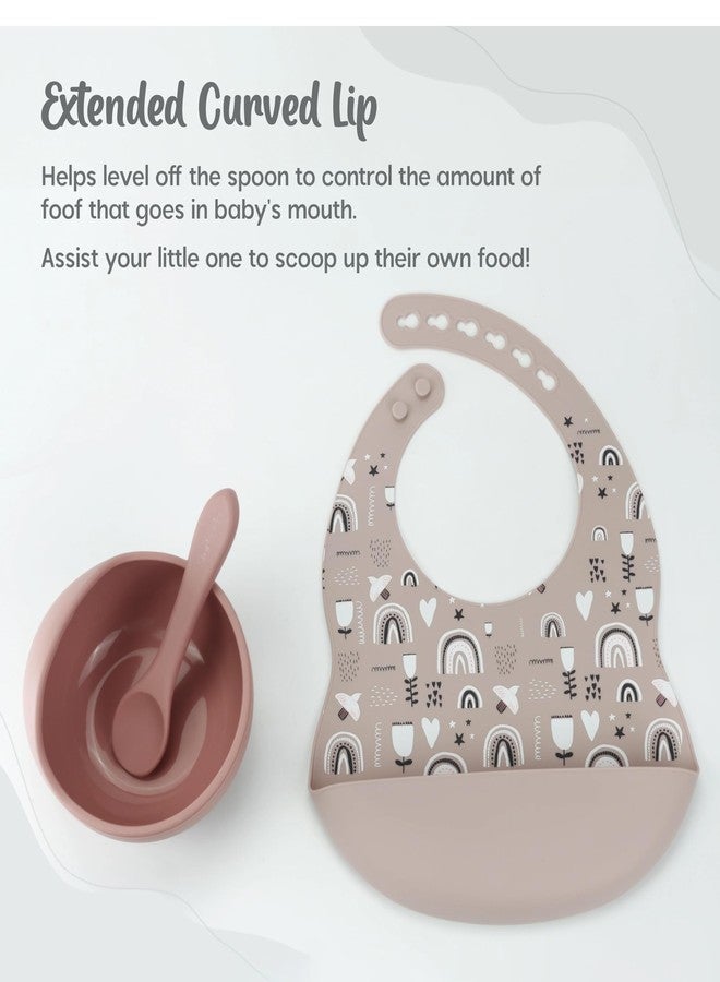 StarKiddo® Smart Silicone Suction Bowl & Spoon with Adjustable Printed Bib and Weaning Spoon | BPA Free Non-Toxic | Baby-Led Weaning Supplies for Toddler Self-Feeding (Pink) - Image 2