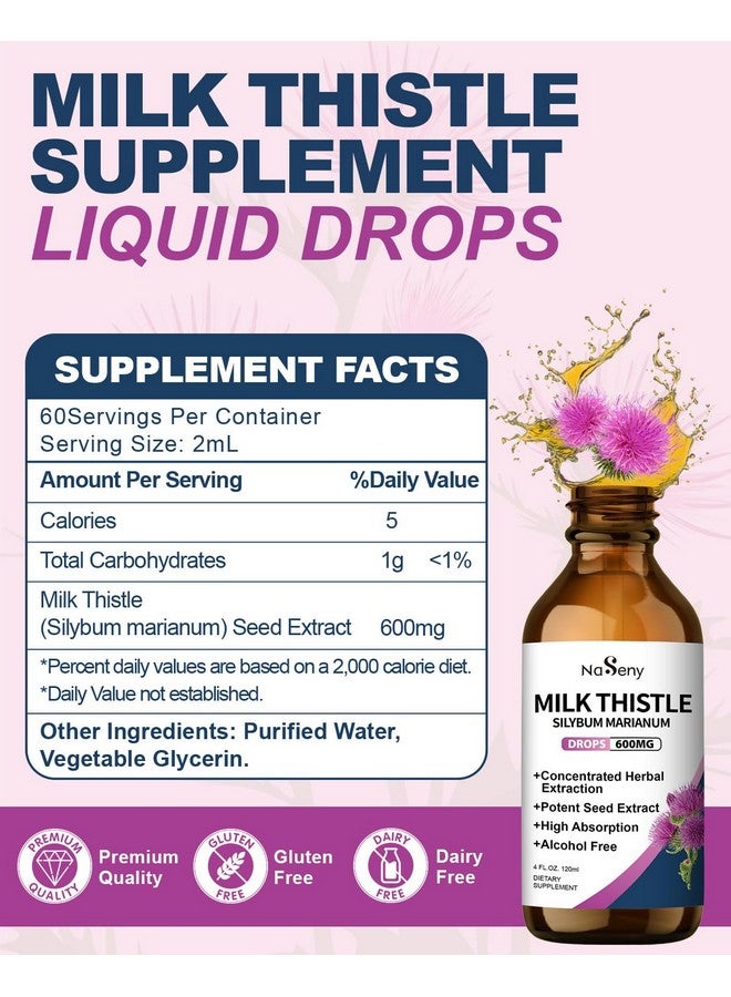 NaSeny Milk Thistle Drops - Silymarin Marianum Extract Liver Supplement for Liver Health, Cleanse & Detox, Milk Thistle Seeds Tincture Supplements for Men and Women-4 FL Oz - Image 2