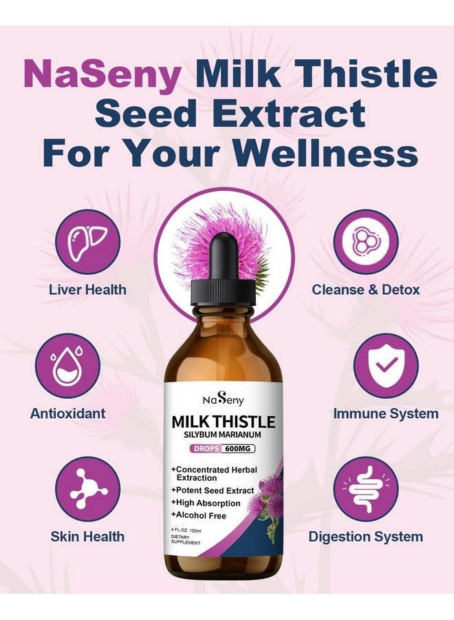 NaSeny Milk Thistle Drops - Silymarin Marianum Extract Liver Supplement for Liver Health, Cleanse & Detox, Milk Thistle Seeds Tincture Supplements for Men and Women-4 FL Oz - Image 3