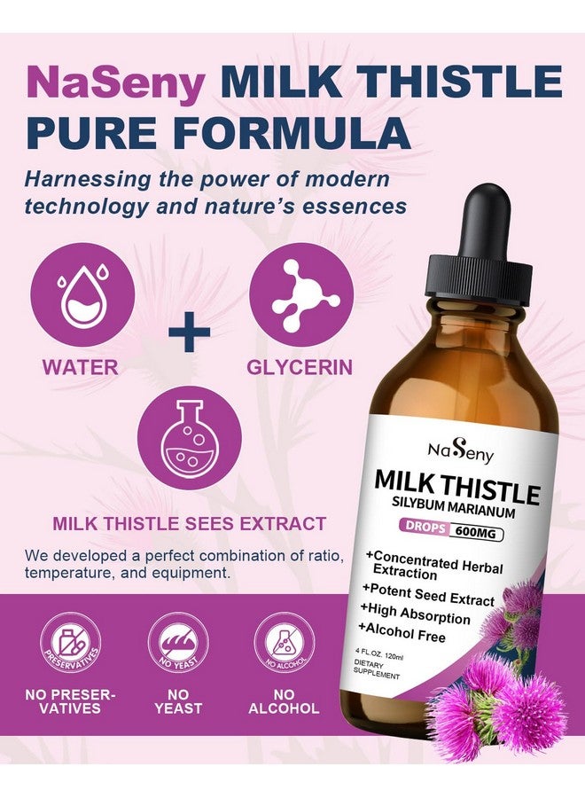 NaSeny Milk Thistle Drops - Silymarin Marianum Extract Liver Supplement for Liver Health, Cleanse & Detox, Milk Thistle Seeds Tincture Supplements for Men and Women-4 FL Oz - Image 4