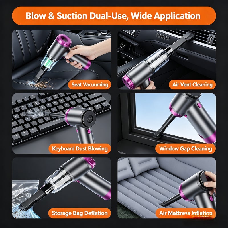 Handheld Car Vacuum Cleaner with Brushless Motor, Blow/Suction, Removable Battery - Image 4