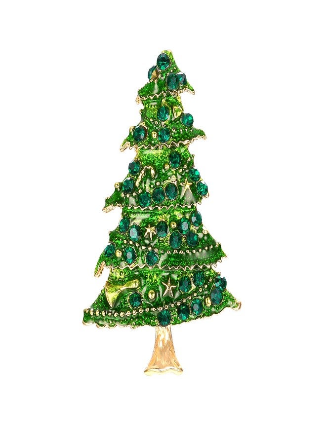 بريلوف بروش بريلوف النسائي على شكل نجمة شجرة عيد الميلاد مرصع بأحجار الراين، بخمس طبقات، لون زمردي، مطلي بالذهب، مناسب للحفلات - Image 1