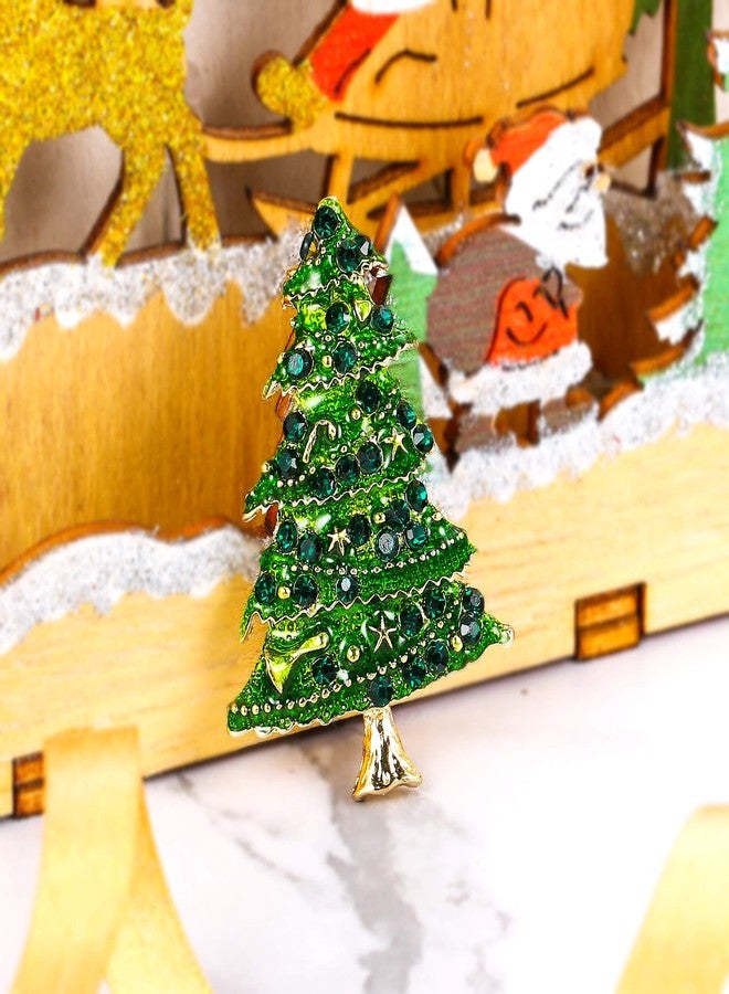 بريلوف بروش بريلوف النسائي على شكل نجمة شجرة عيد الميلاد مرصع بأحجار الراين، بخمس طبقات، لون زمردي، مطلي بالذهب، مناسب للحفلات - Image 2