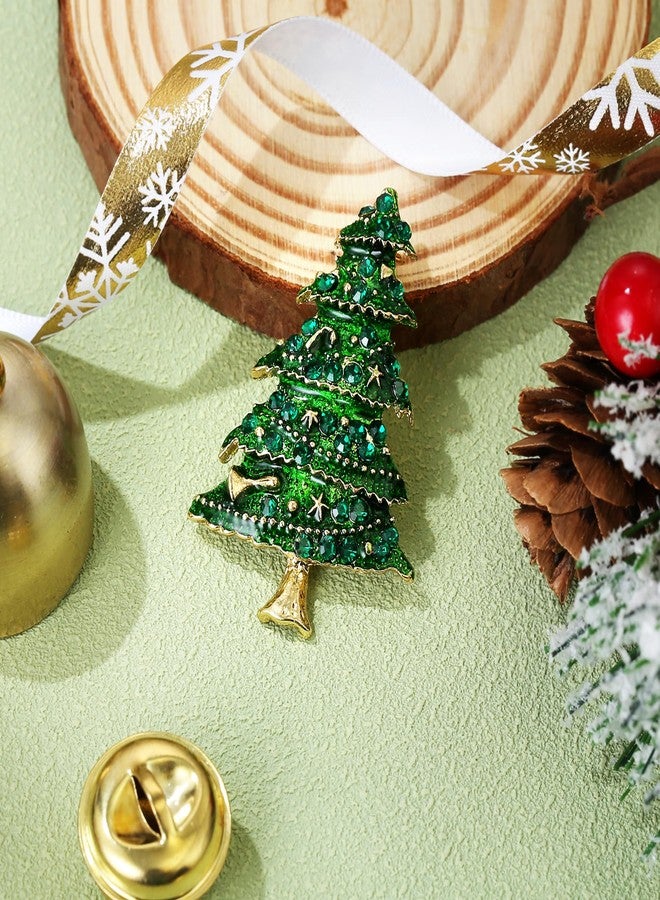 بريلوف بروش بريلوف النسائي على شكل نجمة شجرة عيد الميلاد مرصع بأحجار الراين، بخمس طبقات، لون زمردي، مطلي بالذهب، مناسب للحفلات - Image 3