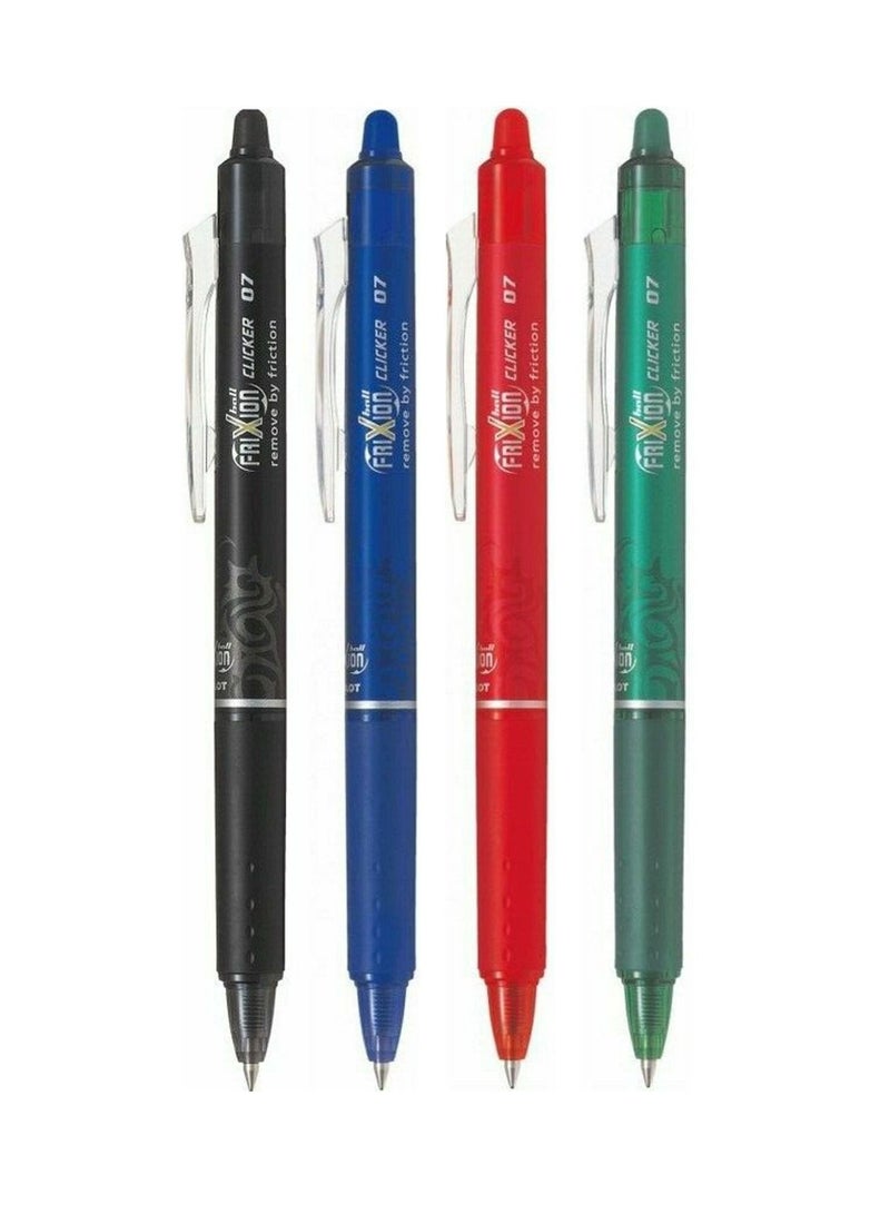 PILOT 4-Piece Frixion Clicker Erasable Ball Pen 0.7mm Tip Multicolour - Image 1