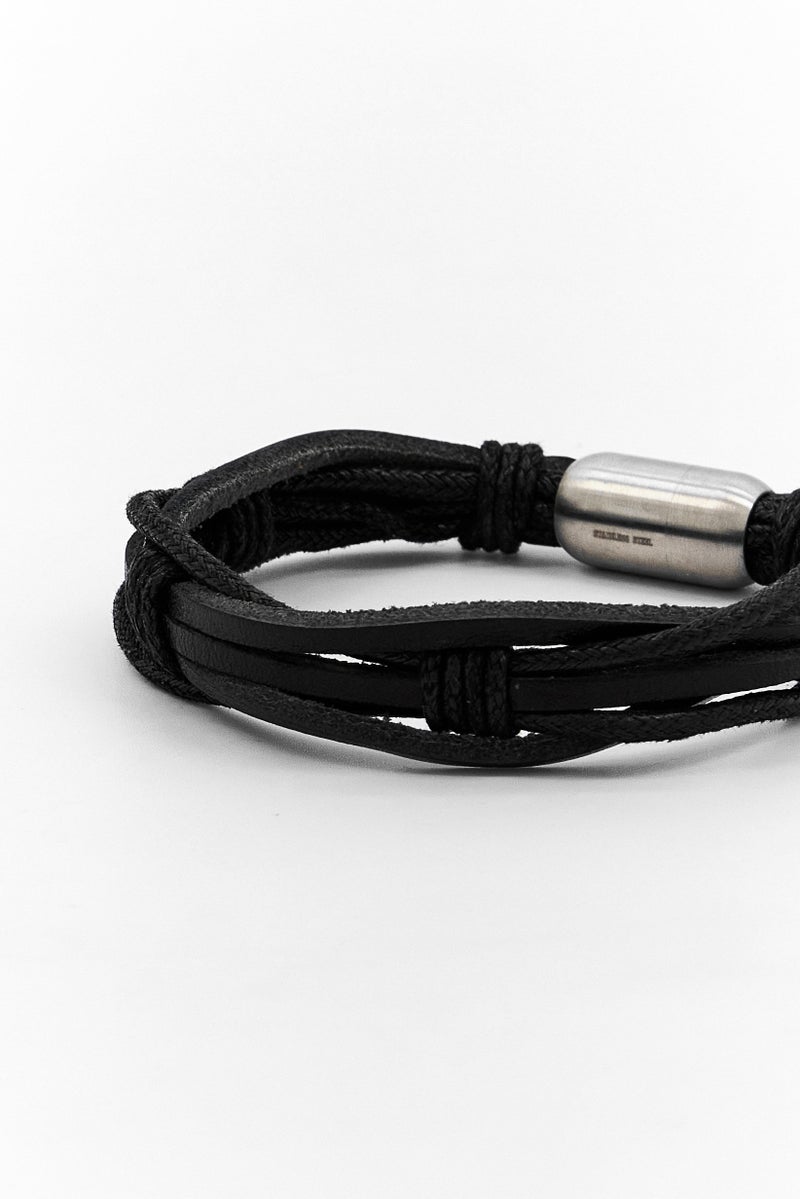 Steeltime Men Leather Layered Bracelet, Black - Image 3