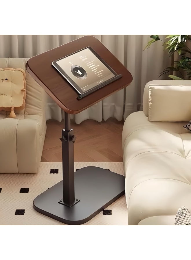 New C Shaped End Table Adjustable Height, 360°Swivel & Flip Top TV Tray for Couch Sofa Bed Chair, Small Side Table for Small Spaces Living Room Bedroom(Walnut) - Image 1