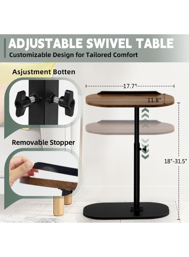 New C Shaped End Table Adjustable Height, 360°Swivel & Flip Top TV Tray for Couch Sofa Bed Chair, Small Side Table for Small Spaces Living Room Bedroom(Walnut) - Image 2