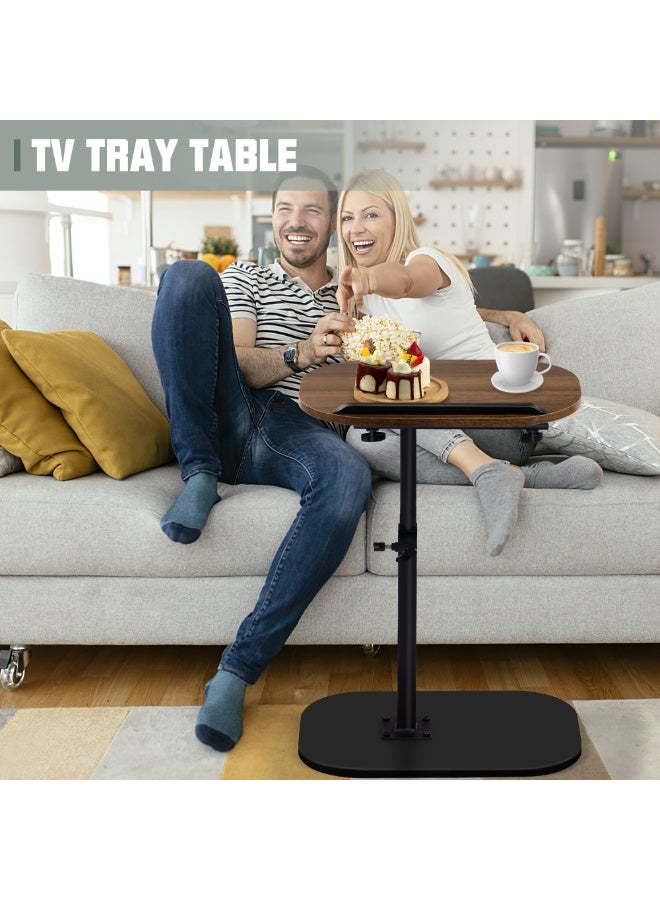 New C Shaped End Table Adjustable Height, 360°Swivel & Flip Top TV Tray for Couch Sofa Bed Chair, Small Side Table for Small Spaces Living Room Bedroom(Walnut) - Image 5