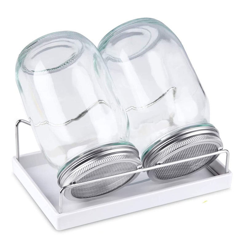 HASWE Sprouting Jar Kit-2 Wide Mouth Quart Mason Jars with 316 Stainless Steel Screen Sprout Lids,Melamine Tray,Stand and Canning Brush | Seed Sprouter Set for Growing Broccoli, Alfalfa, Mung Bean (White)  - Image 1