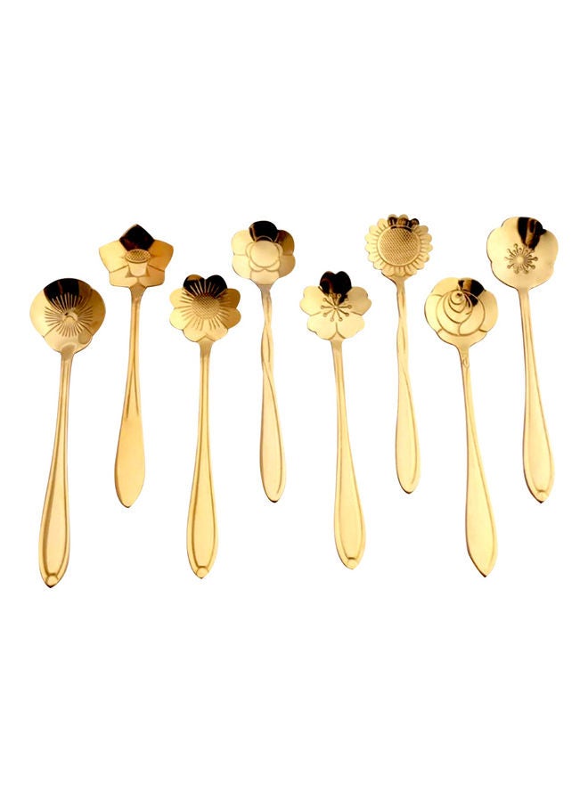8-Piece Stainless Steel Spoon Set Gold 12cm - Image 1