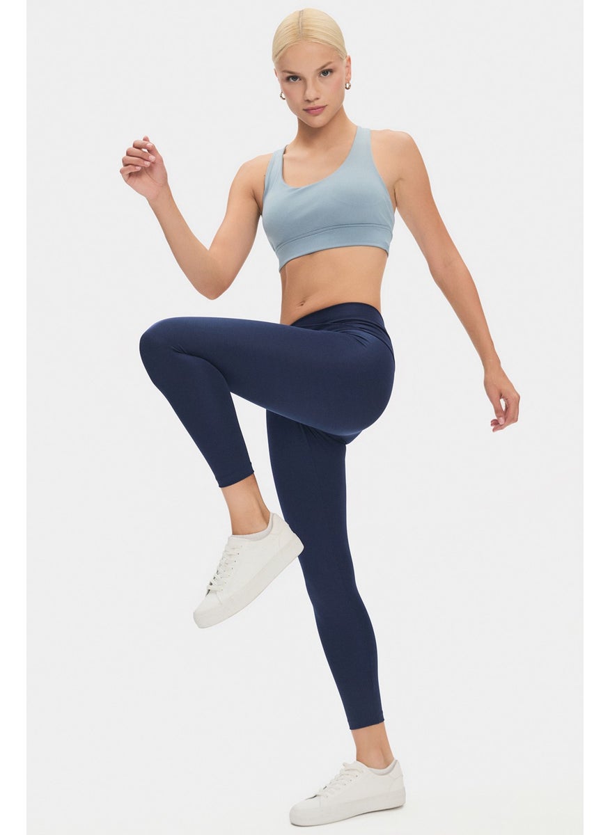 JOYSTAR - Women's Halter Neck Blue Gray Supportive Back Detailed Covered Sports Bra - Image 1