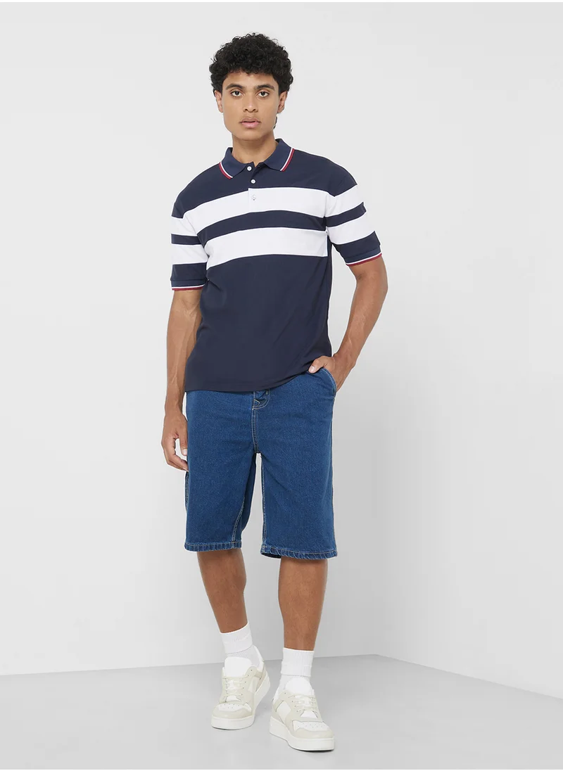Seventy Five Polo Striped Shorts Sleeve T-Shirt