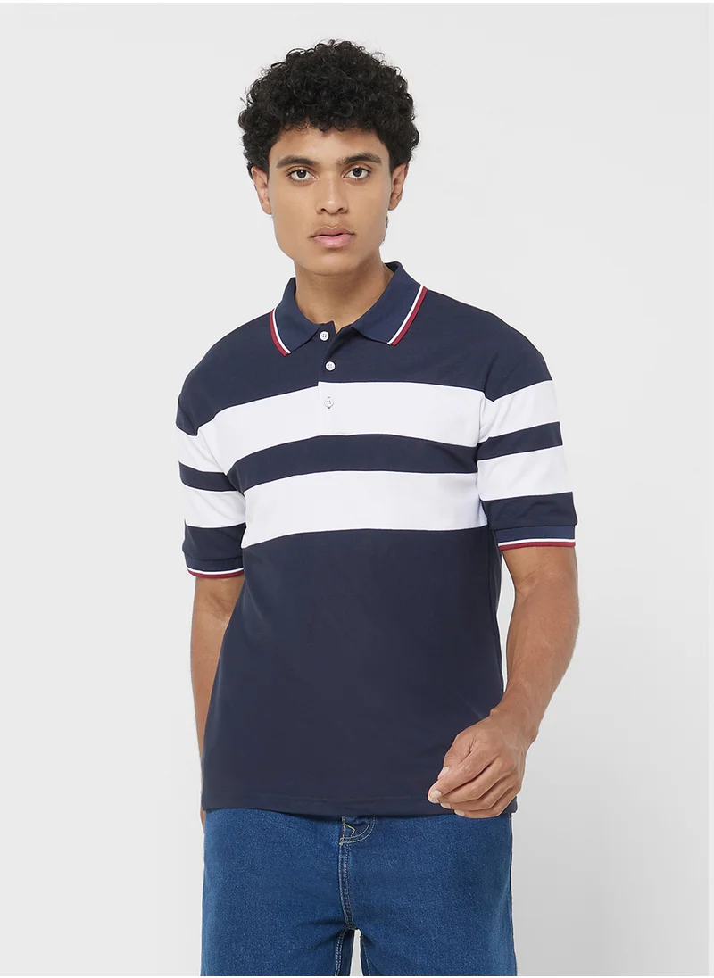 سفنتي فايف Polo Striped Shorts Sleeve T-Shirt