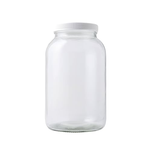 FastRack 1 Gallon Mason Jar with White Airtight Lid | Regular Glass Canisters with Airtight Lids | Large Mouth Glass Jar for Food Storage, Canning, Fermentation, Pickling - Image 1