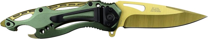 MTECH USA Folding Knife, 3.75-Inch Half-Serrated Blade, Titanium Coating, Glass Breaker, Pocket Clip - Image 2