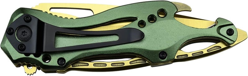 MTECH USA Folding Knife, 3.75-Inch Half-Serrated Blade, Titanium Coating, Glass Breaker, Pocket Clip - Image 4