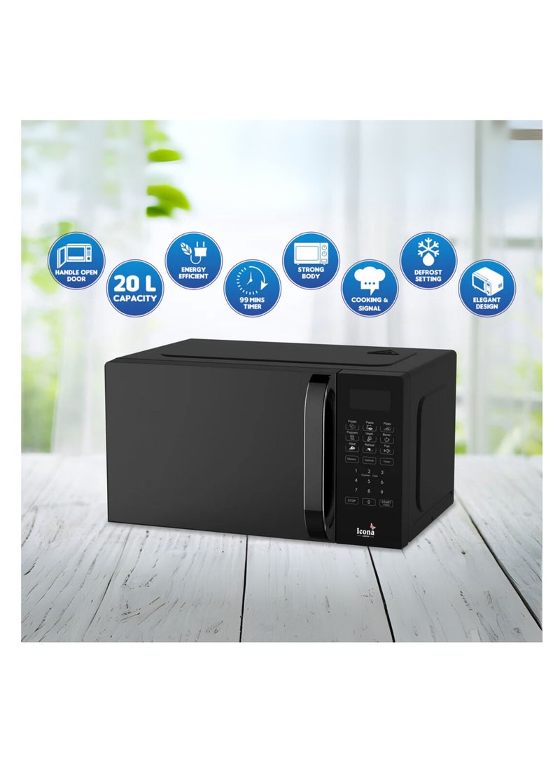 ICONA - Icona 20L Digital Microwave Oven with LED Display, 1100W, 5 Power Levels, 99-Min Timer, Turntable Glass Tray, Elegant European Design, Black - Image 1