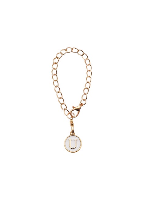 Cute Alphabet Number Charm Keychain U-white alloy drop letter pendant