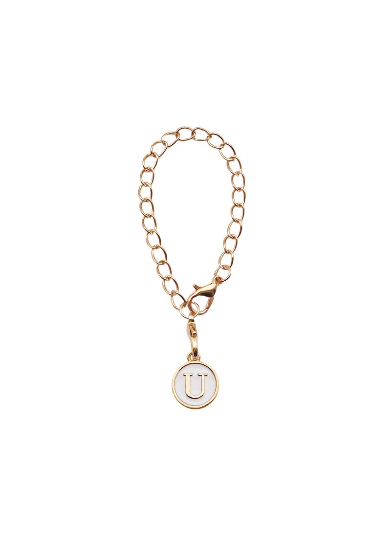 Cute Alphabet Number Charm Keychain U-white alloy drop letter pendant