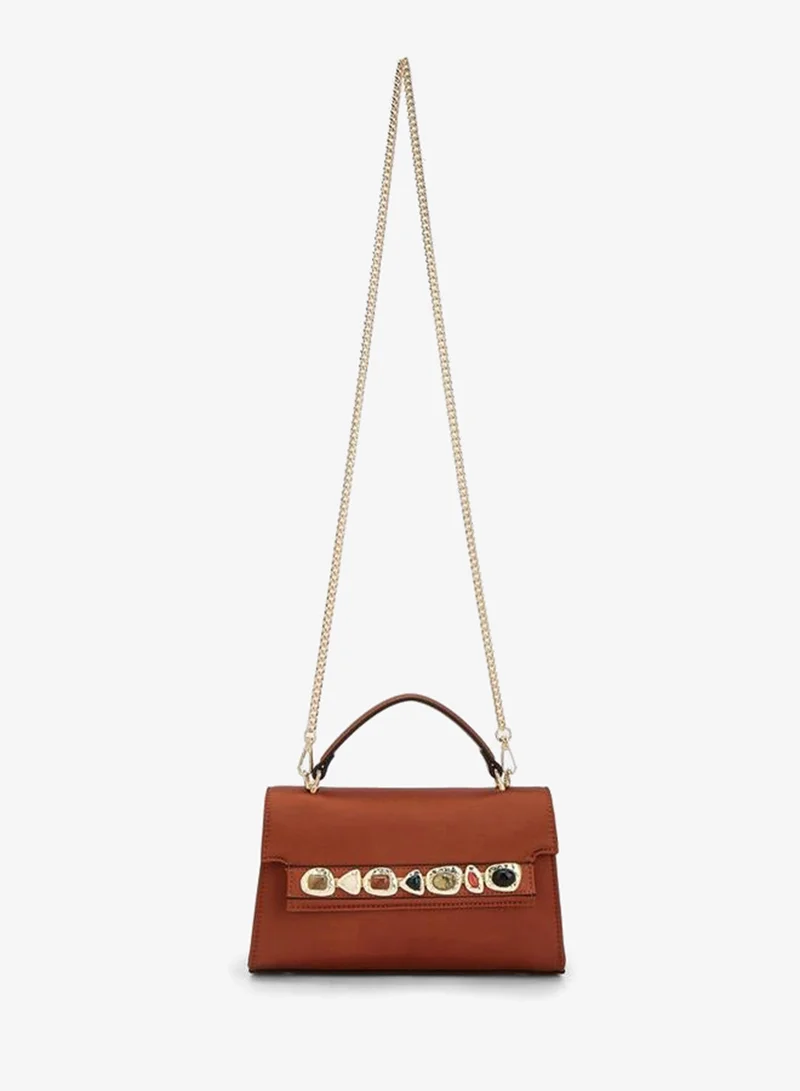 Elle ORANGE Embellished Crossbody Bag With Detachable Chain Strap for Women | Best Price UAE