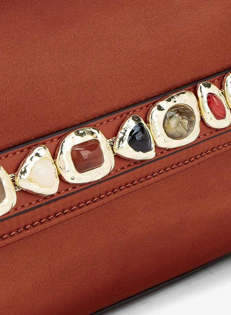 Elle ORANGE Embellished Crossbody Bag With Detachable Chain Strap for Women | Best Price UAE