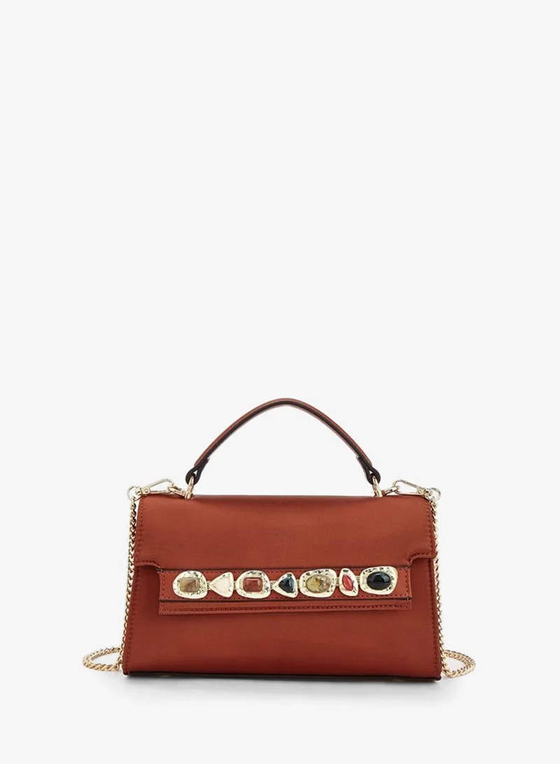 Embellished Crossbody Bag With Detachable Chain Strap