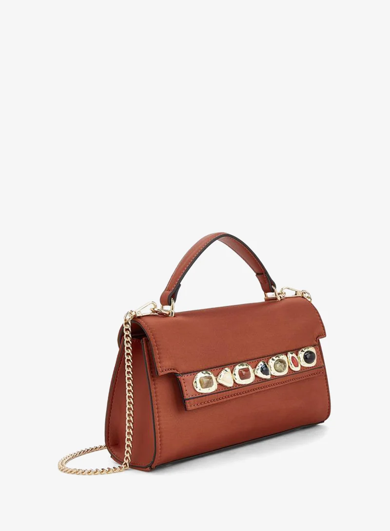 Elle ORANGE Embellished Crossbody Bag With Detachable Chain Strap for Women | Best Price UAE