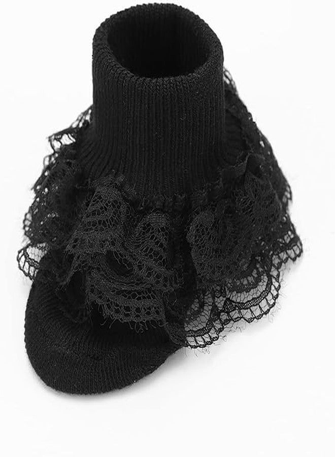 CUTEABLY جوارب دانتيل مكشكشة مزينة بكشكشة للأطفال حديثي الولادة، مصنوعة من القطن، بتصميم فستان أميرة، مع طية للكاحل، 4 أزواج (مقاسات: 0 شهر، 6 أشهر، 4، متعددة الألوان) - Image 2