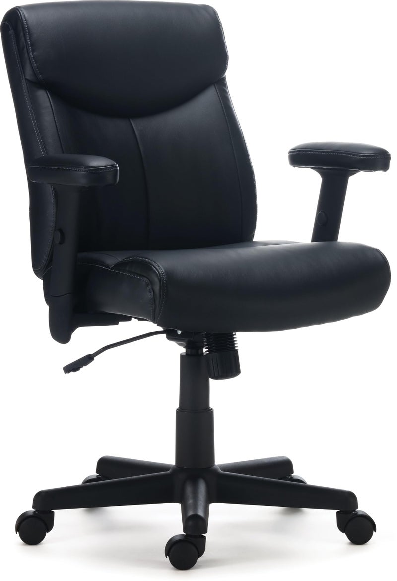 STAPLES Traymore Ergonomic Manager Executive Office Chair Task Desk Swivel with Wheels Adjustable Height Luxura Faux Leather Black