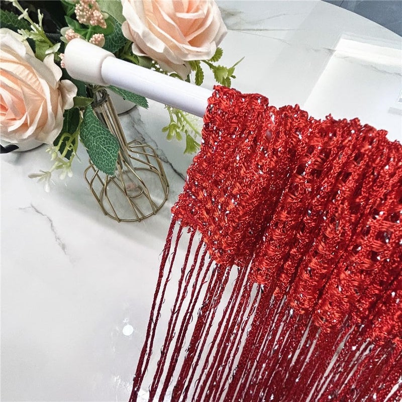 ave split Decorative Door String Curtain Wall Panel Fringe Window Room Divider Blind Divider Tassel Screen Home 100cm*200cm (red18) - Image 2