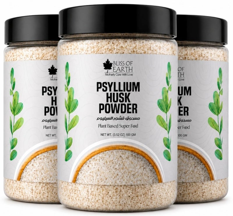 Bliss of Earth Psyllium Husk Powder 100g (Pack of 3), Pure Isabgol (Ispaghula) Soluble Dietary Fiber for Digestion and Gut Health, Fine Milled, Vegan, Unflavoured - Image 1