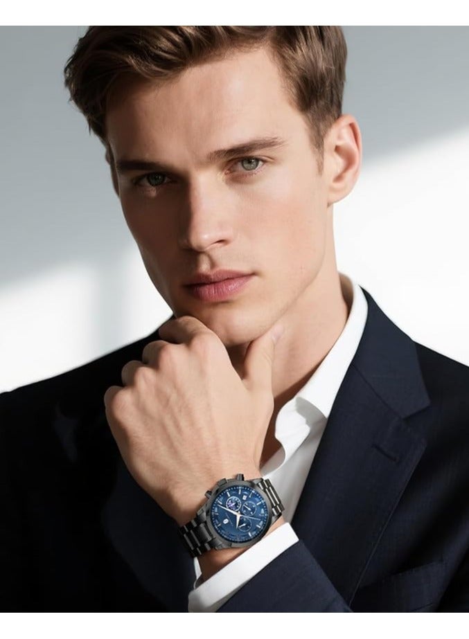 Sapphero Mens Watches Multifunction Chronograph Date Quartz Watch for Men Stainless Steel Band Wrist Watch Gift for Men Casual Business - Image 2