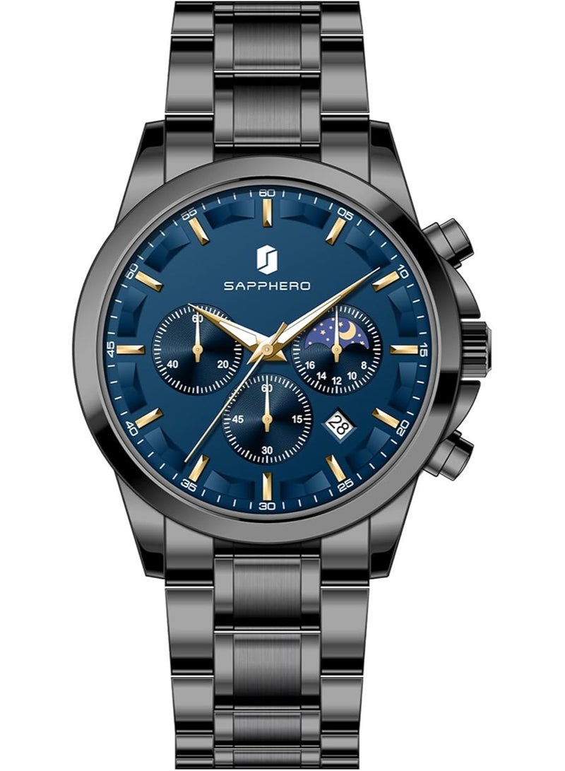 Sapphero Mens Watches Multifunction Chronograph Date Quartz Watch for Men Stainless Steel Band Wrist Watch Gift for Men Casual Business - Image 1