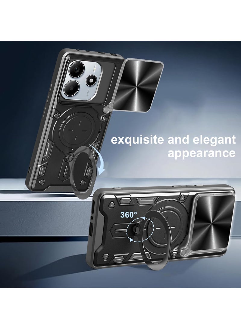 for Redmi Note 14 4G Case, Slide Camera Lens Cover, Magnetic Ring Holder Kickstand Protective Phone Case for Redmi Note 14 4G, Black - Image 3