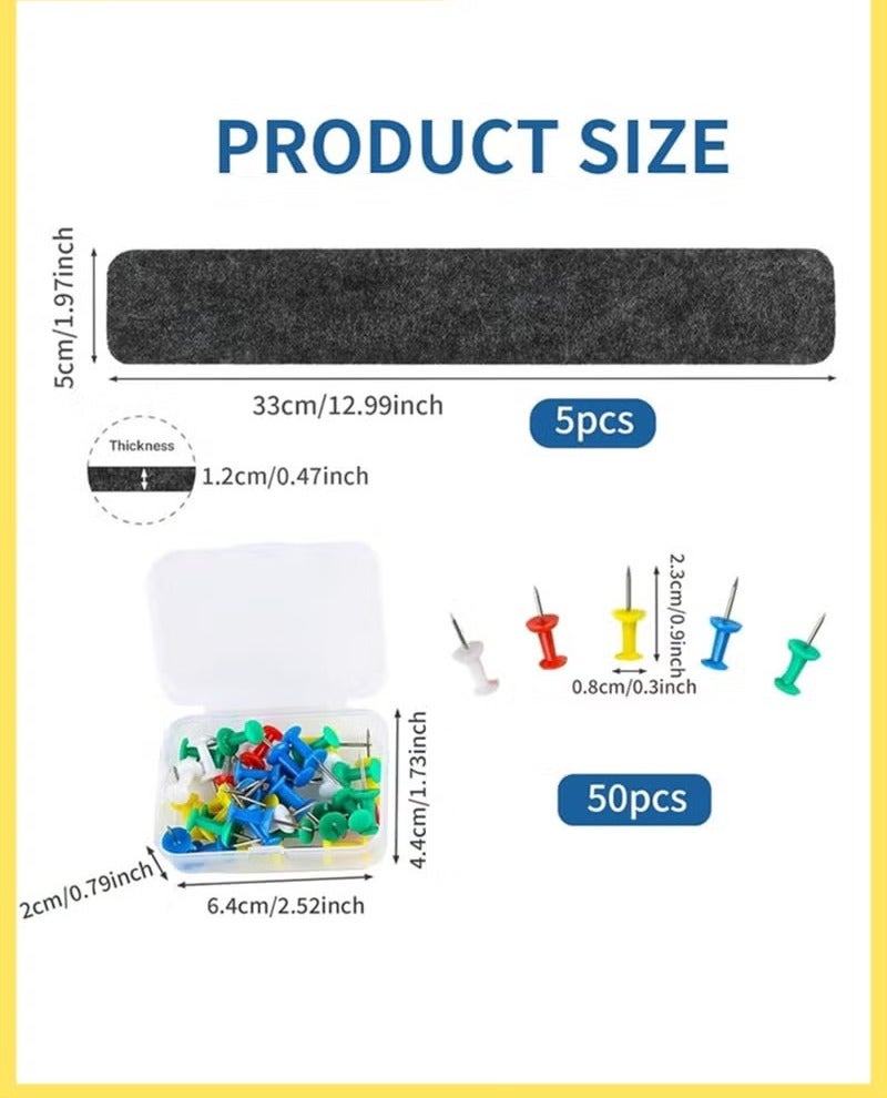 5 Pack Bulletin Board Strips, Felt Pin Board Bar with Push Pins Self-Adhesive Felt Bulletin Board for Office School Home Wall Decoration, for Organize Memo, Photos, Display - Image 2