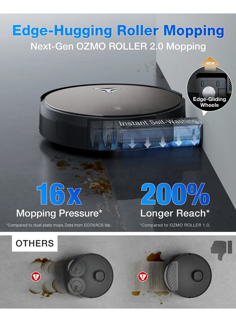 إيكوفاكس DEEBOT X11 OmniCyclone Robot Vacuum and Mop, PowerBoost Charging, OZMO Roller 2.0 Instant Self-Washing Mop, 19,500Pa Suction, Bagless OmniCyclone Station, AIVI 3D Smart Navigation 2.7 L 110 W DEX99-10EO Black - Image 4