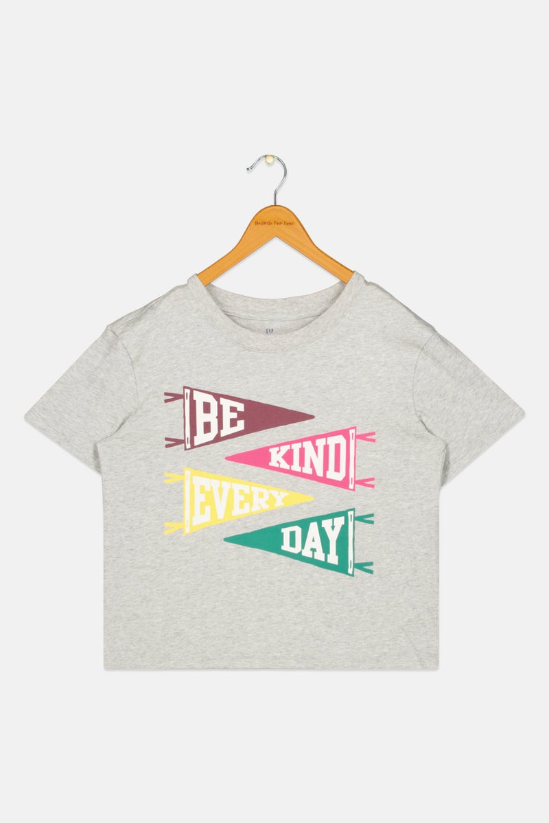 GAP Kids Girl Graphic Print Short Sleeves T-Shirt, Light Grey - Image 1