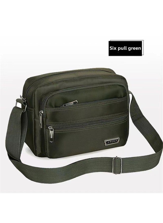 Shoulder Bag Men's Large Capacity Simple Fashionable High Quality OxFord Cloth Waterproof Wear-resistant Crossbody Bag-Color:Green + Six Zippers (horizontal Style) - Image 1