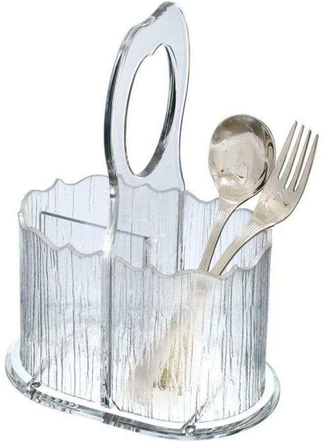 Orchid Acrylic Utensil Holder Utensil Caddy Napkin Holder Condiment Organizer 3 Compartments Organizes Forks Knives Spoons Ideal For Kitchen Cutlery Storage Organizer Clear - Image 2