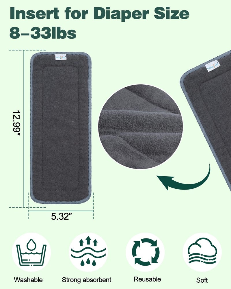 Babygoal Baby 5-Layer Charcoal Rayon from Bamboo Reusable Liners for Cloth Diapers Nappies,Pack of 12 Inserts,12ZTN - Image 3
