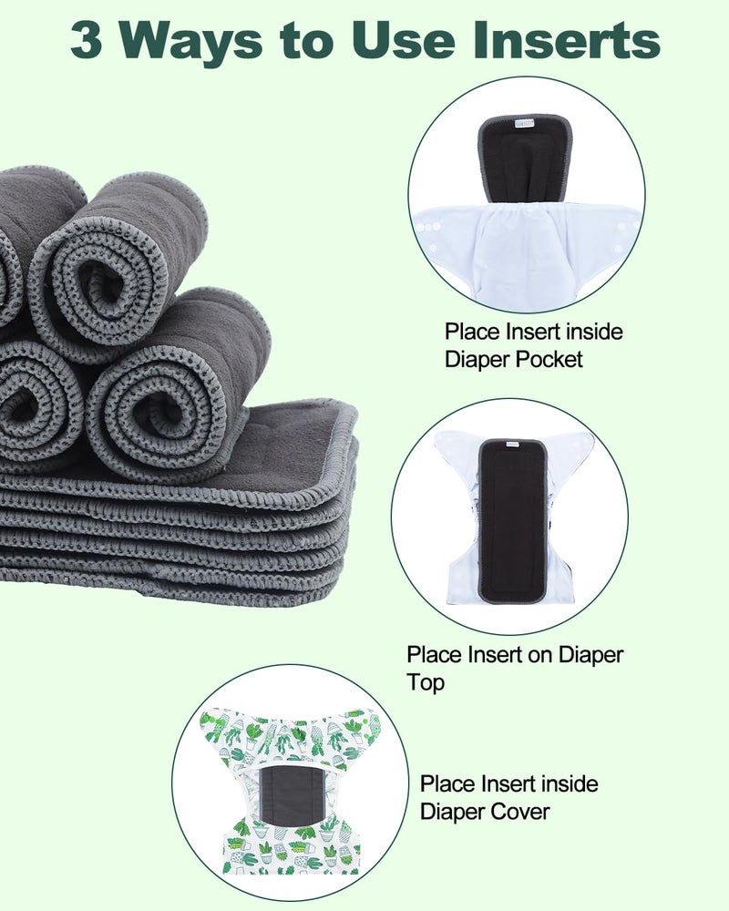 Babygoal Baby 5-Layer Charcoal Rayon from Bamboo Reusable Liners for Cloth Diapers Nappies,Pack of 12 Inserts,12ZTN - Image 4