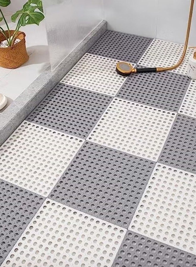 20 PCS PVC BATH MAT NON SLIP SHOWER MAT BATHROOM MATS BATHROOM RUGS INTERLOCKING SOFT FLOOR MATS PVC FLOOR MAT WITH DRAIN HOLES FOR HOME KITCHEN BATHROOM SHOWER POOL BALCONY (10PCS GRAY+10PCS WHITE)