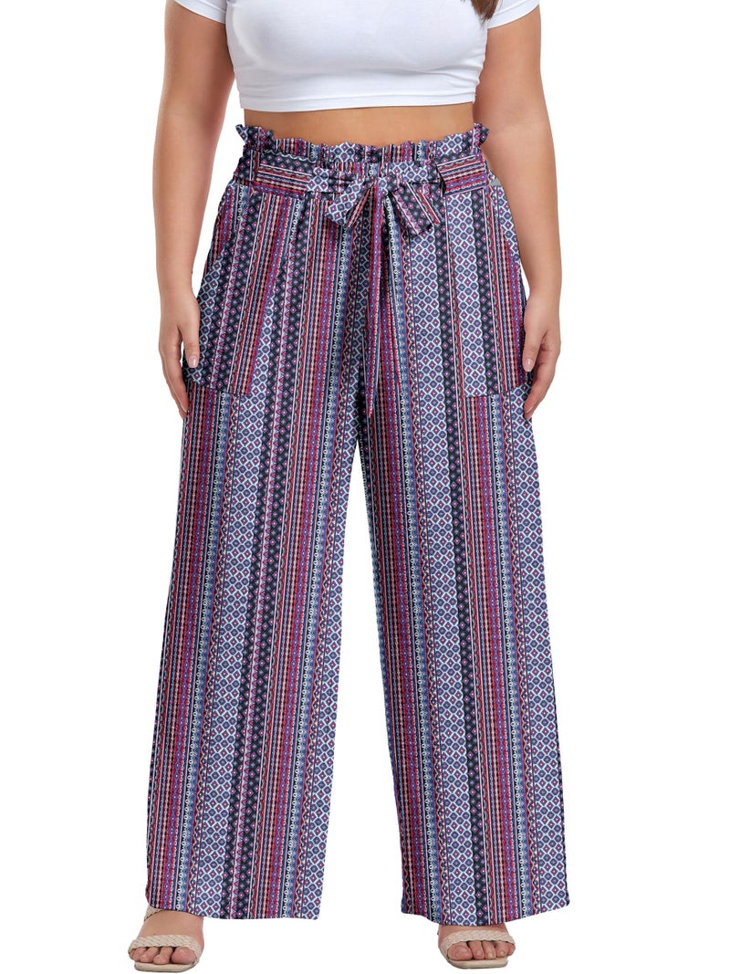 OLRIK Plus Size Lounge Pants Vacation Outfits for Women Beach Pant Bohemia Rhomboid-2X - Image 1
